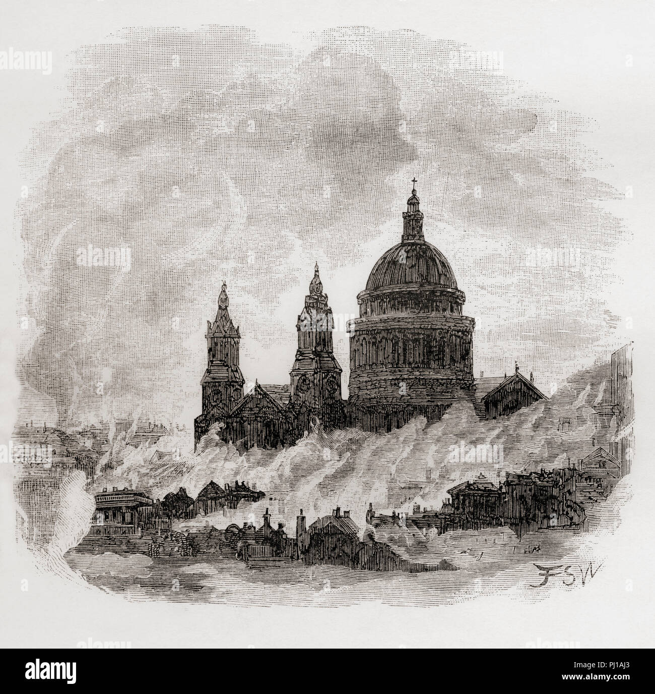 Scena raffigurante il Grande Incendio di Londra, 1666. Da Londra Foto, pubblicato 1890. Foto Stock
