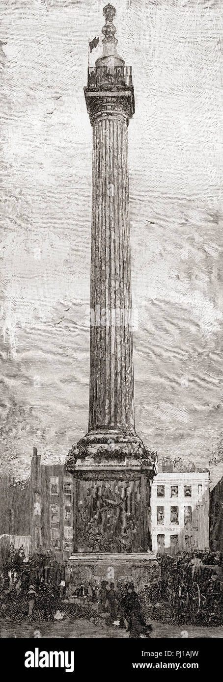 Il monumento al Grande Incendio di Londra, aka il monumento a Londra, Inghilterra, visto qui nel XIX secolo. Da Londra Foto, pubblicato 1890. Foto Stock
