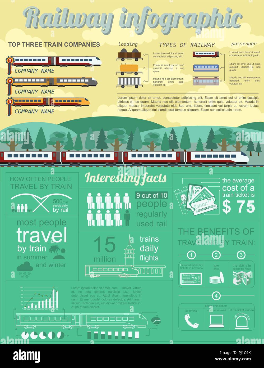 Infografico ferroviaria. Elementi del set per la creazione di propri infographics. Illustrazione Vettoriale Illustrazione Vettoriale