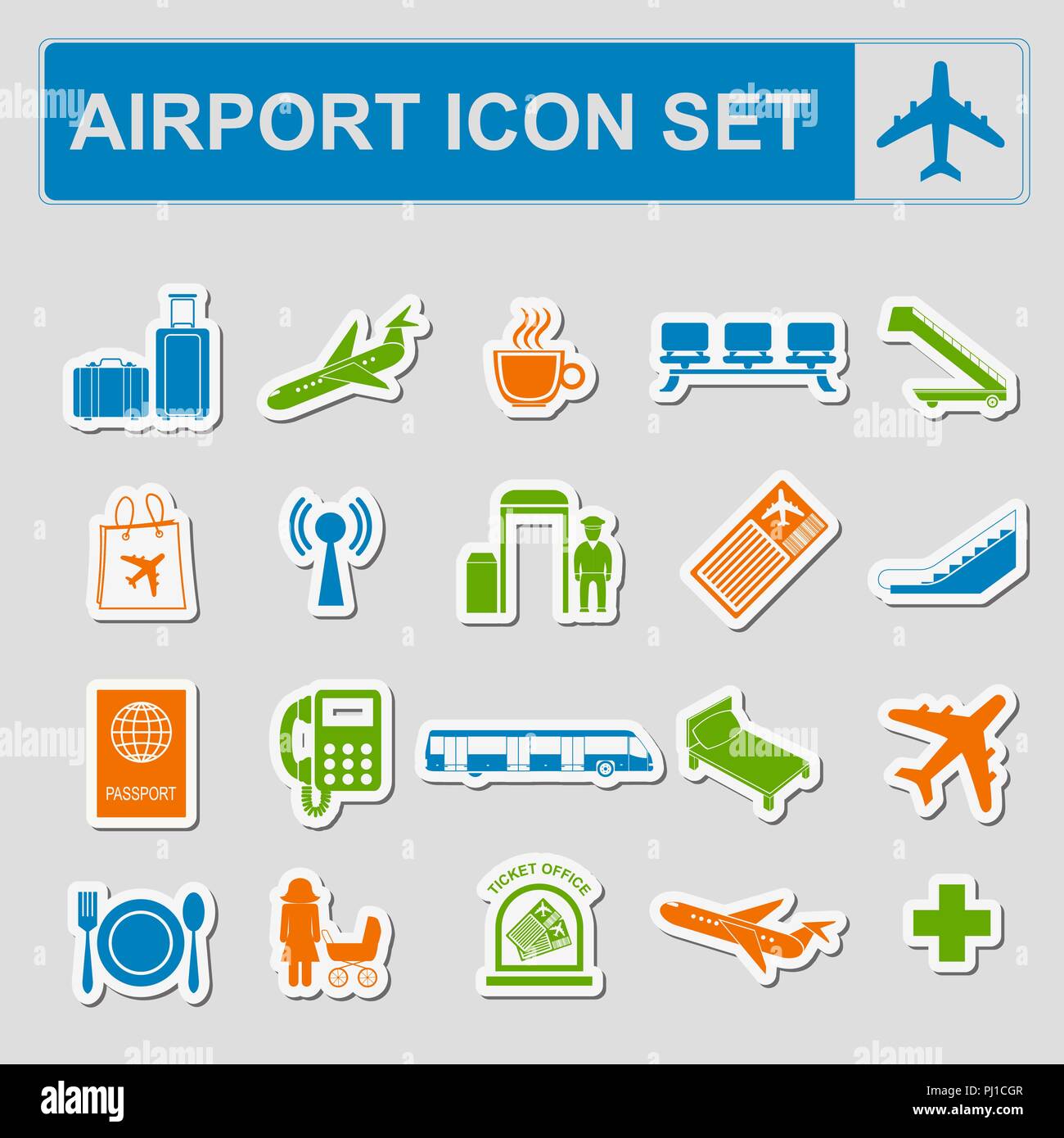 Aeroporto, viaggio aereo icona set. Illustrazione Vettoriale Illustrazione Vettoriale