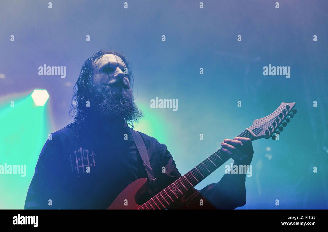 KIEV, UCRAINA - Luglio 08, 2018: Lacuna Coil, Italiano gothic metal rock band suona dal vivo presso la Atlas Festival Weekend in Expocenter nazionale. Foto Stock