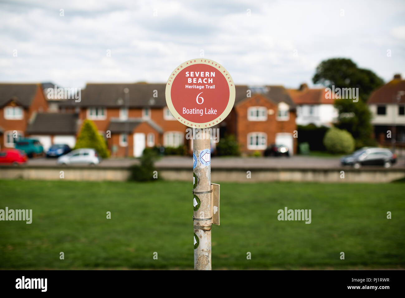 Un segno marcatura dove il lago in barca usata per essere quando Severn Beach è stato all'altezza di popolarità come un British destinazione balneare vicino a Bristol Foto Stock