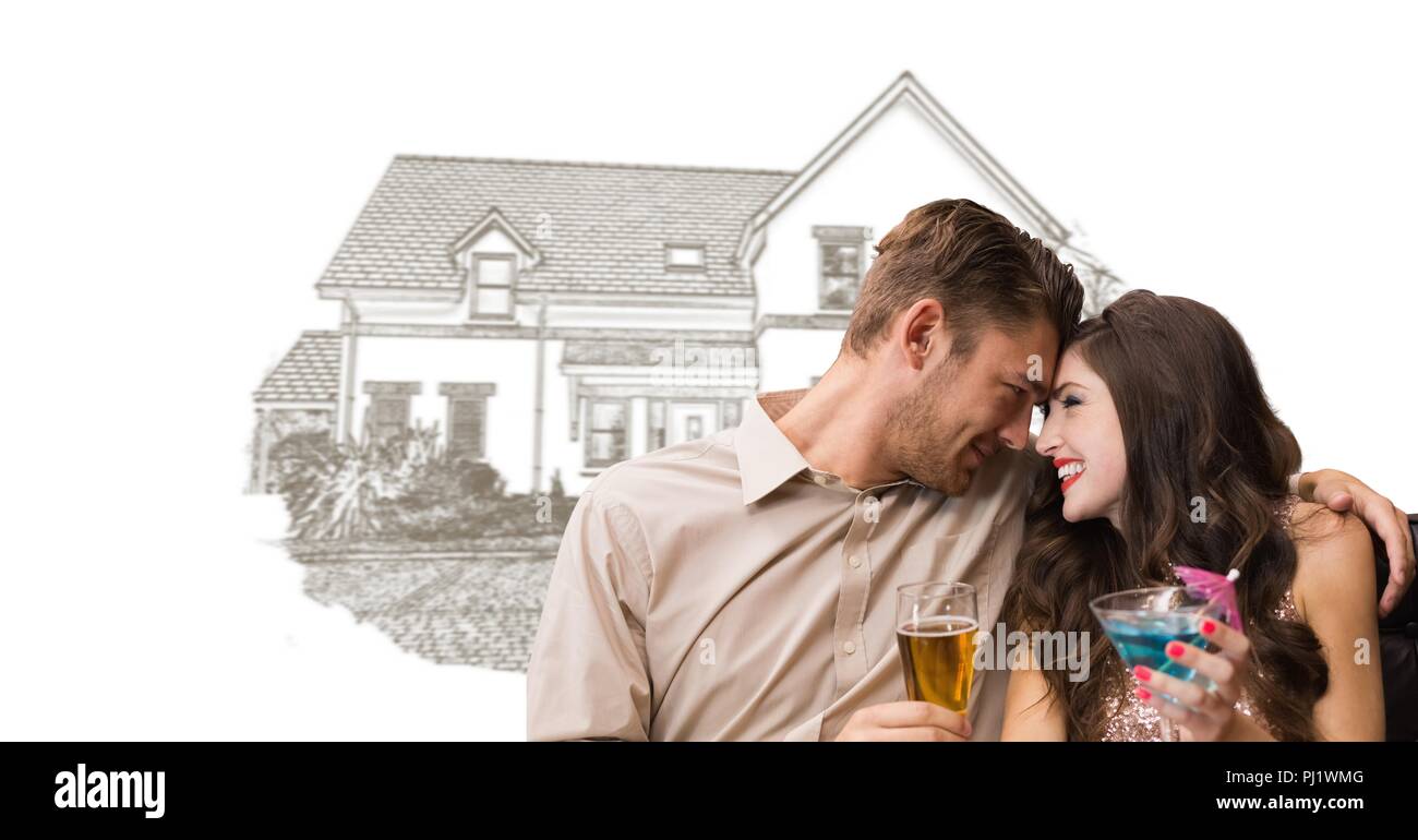 Coppia di fronte a casa lo schizzo di disegno Foto Stock