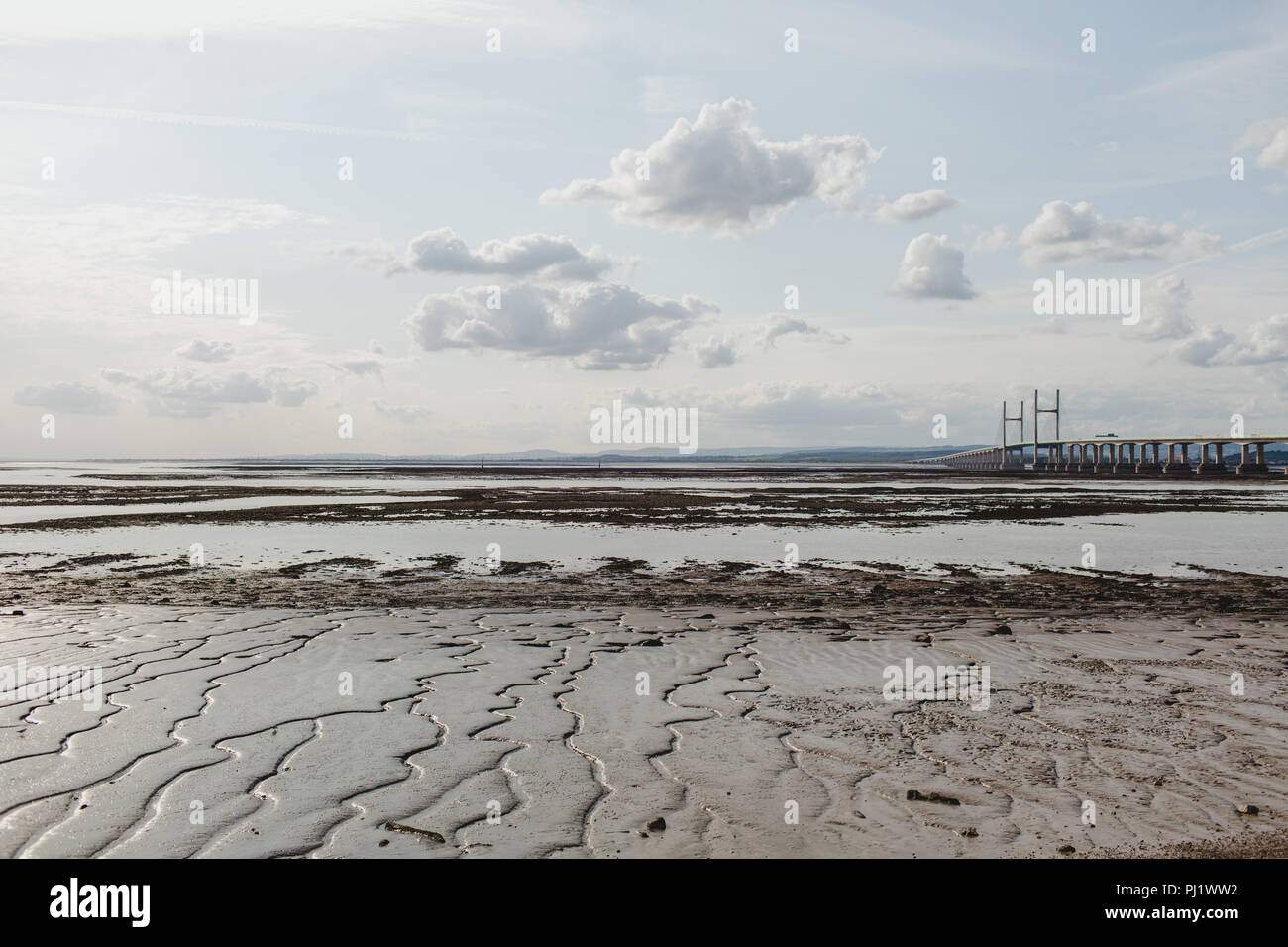 Il fiume Severn a bassa marea che mostra le rive fangose dell'estuario, un paradiso per uccelli e animali selvatici e siti di particolare interesse scientifico Foto Stock