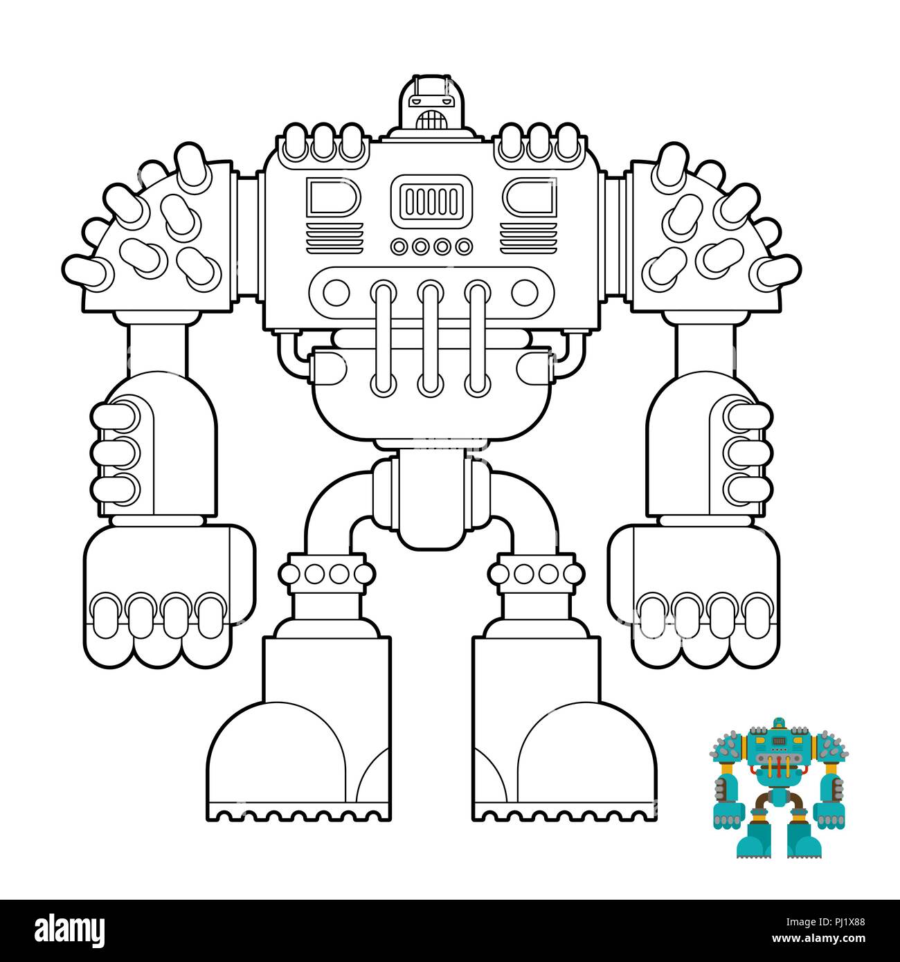 Robot libro da colorare. Guerriero Cyborg futuro per i bambini.  Illustrazione Vettoriale Immagine e Vettoriale - Alamy