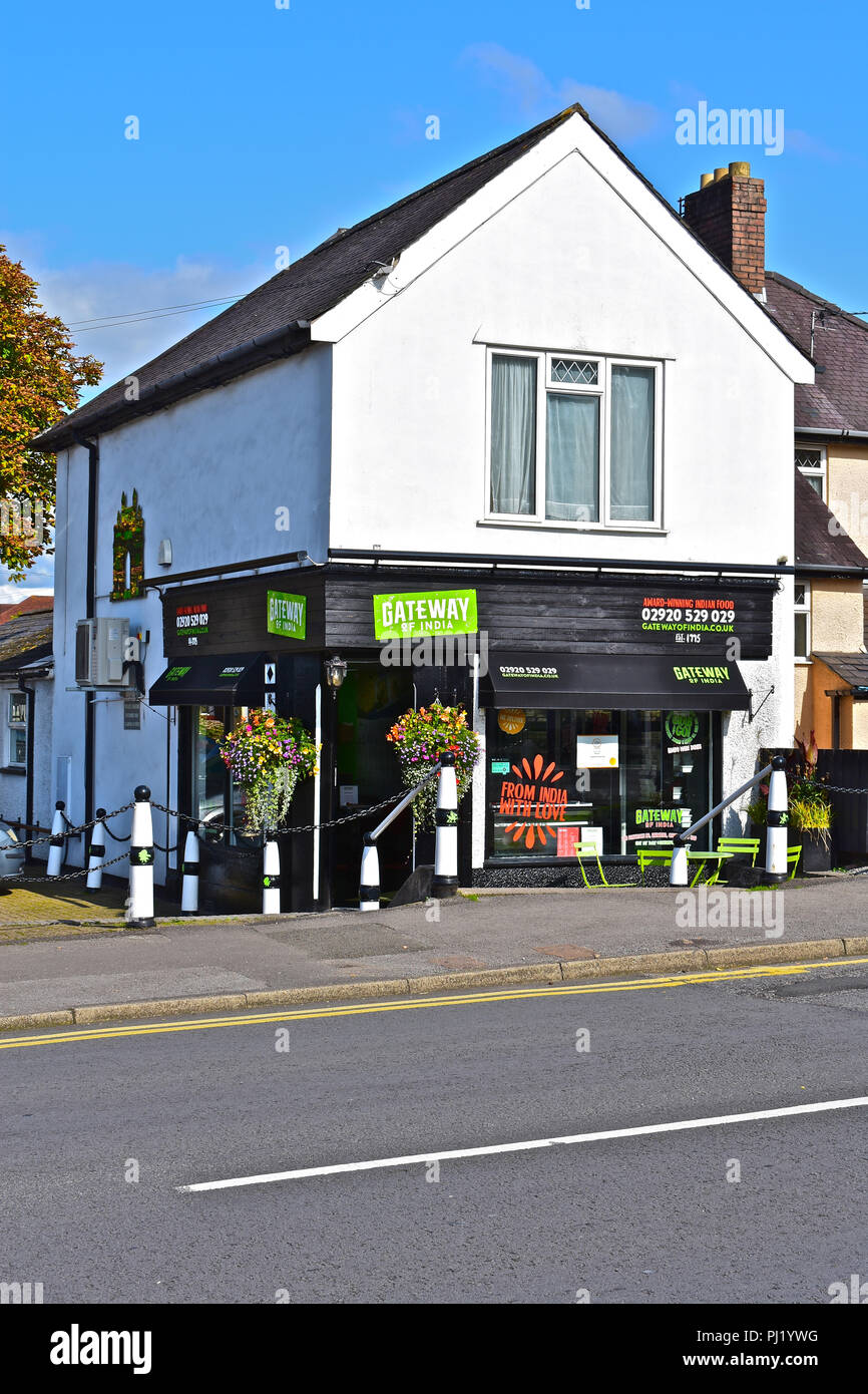Il Gateway of India è un moderno Indian take-away che serve una sana pre-cotto poi alimenti refrigerati, nel centro di Rhiwbina, Cardiff, S.Galles Foto Stock