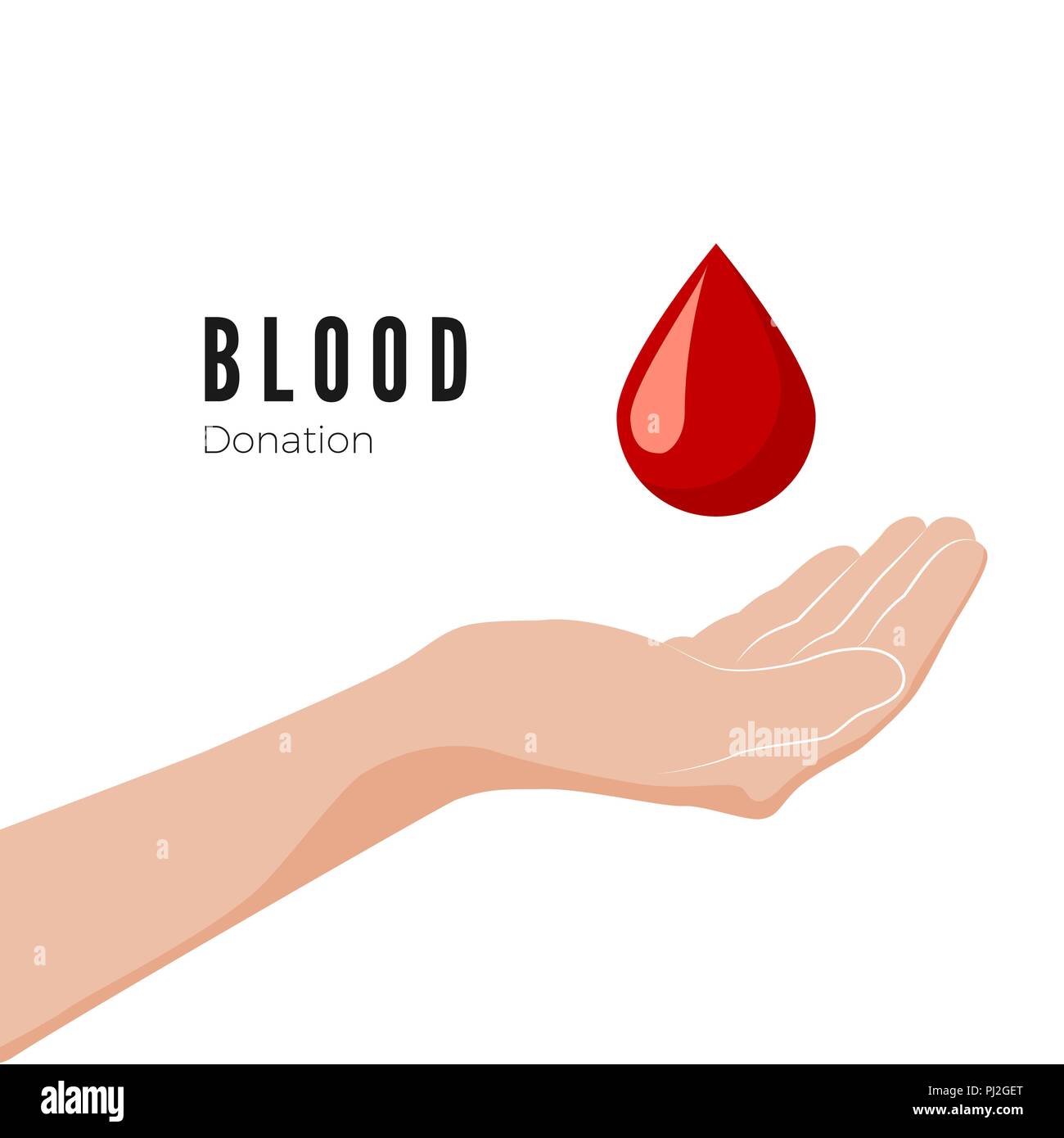 La donazione di sangue concetto. Mondiale del donatore di sangue al giorno. Mano rossa e simbolo di caduta di volontari per la donazione del sangue. Illustrazione di vettore isolato su sfondo bianco Illustrazione Vettoriale