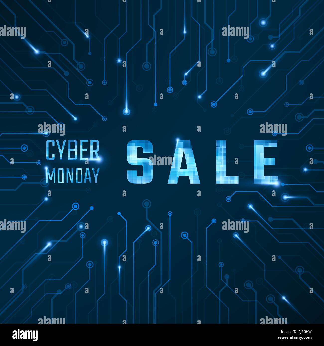 Cyber lunedì vendita banner di tecnologia. Illustrazione Vettoriale Illustrazione Vettoriale