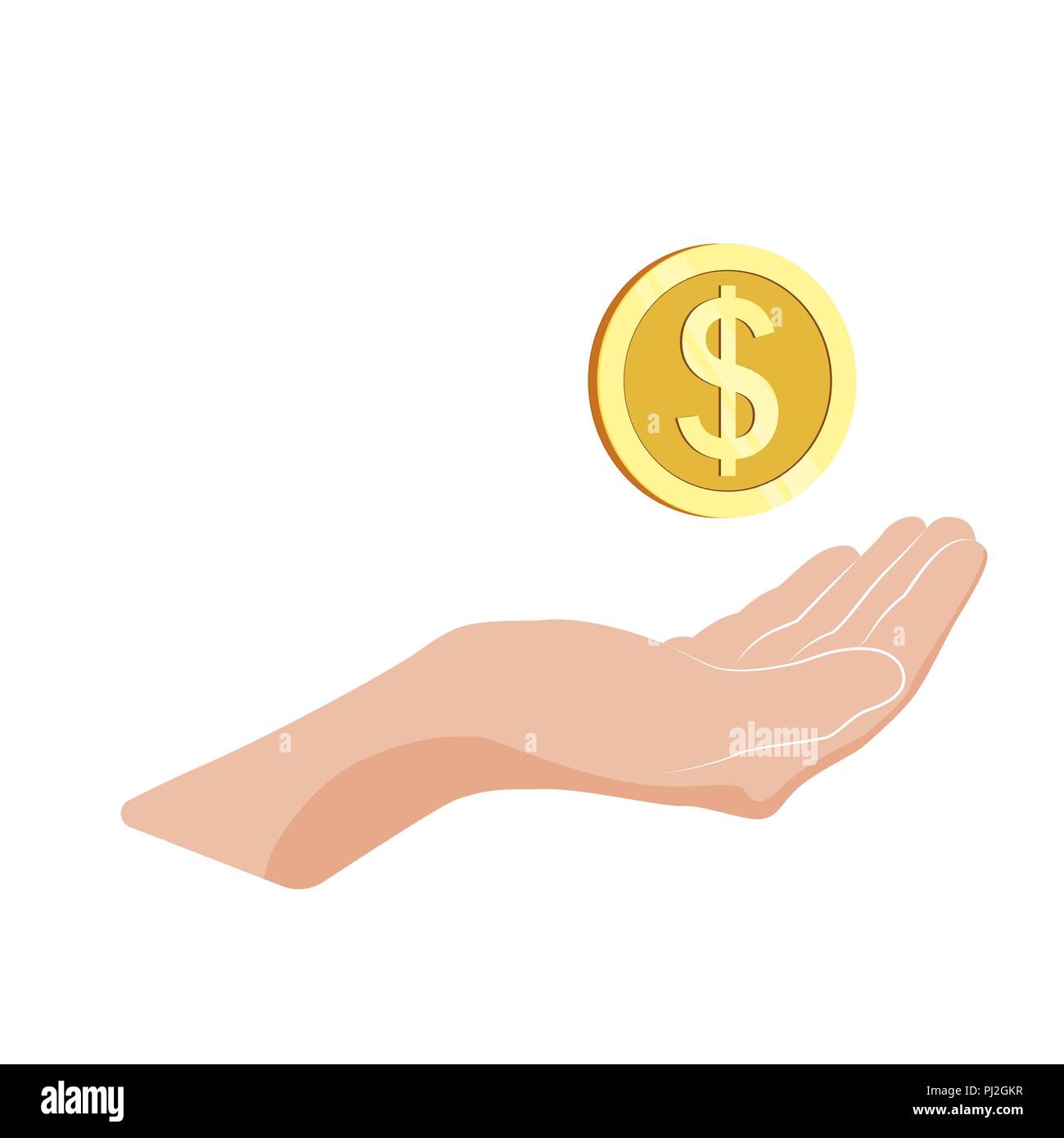 Tenere in mano medaglia d'oro. La carità e il concetto di donazione. Illustrazione di vettore isolato su sfondo bianco Illustrazione Vettoriale