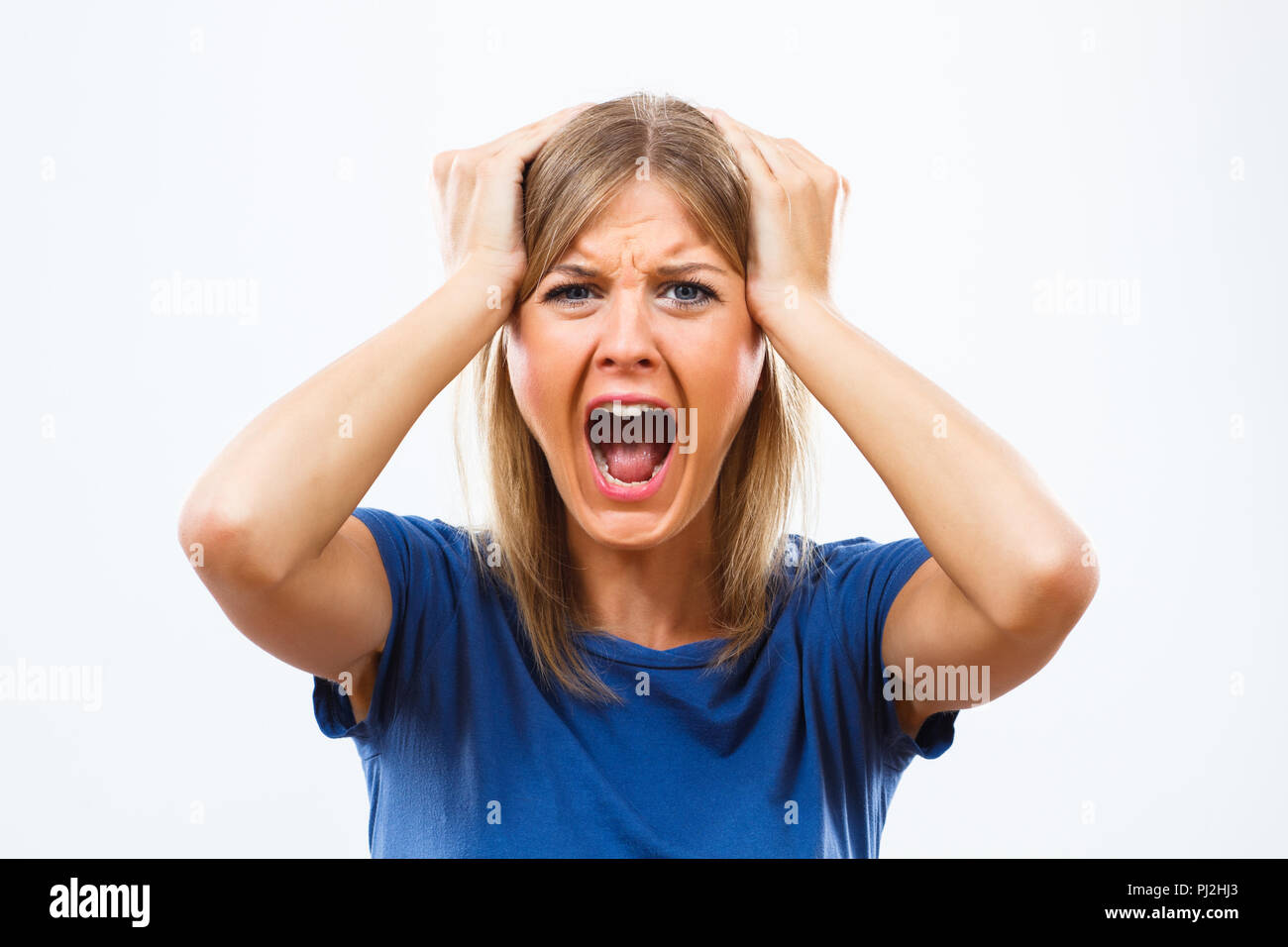 Arrabbiato donna urlando Foto Stock