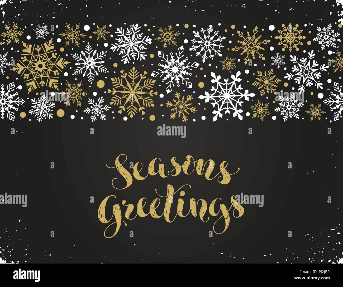 Tanti auguri Greeting card modello. Inverno moderno lettering con fiocchi di neve telaio orizzontale sulla lavagna. Buon Natale illustrazione vettoriale Illustrazione Vettoriale
