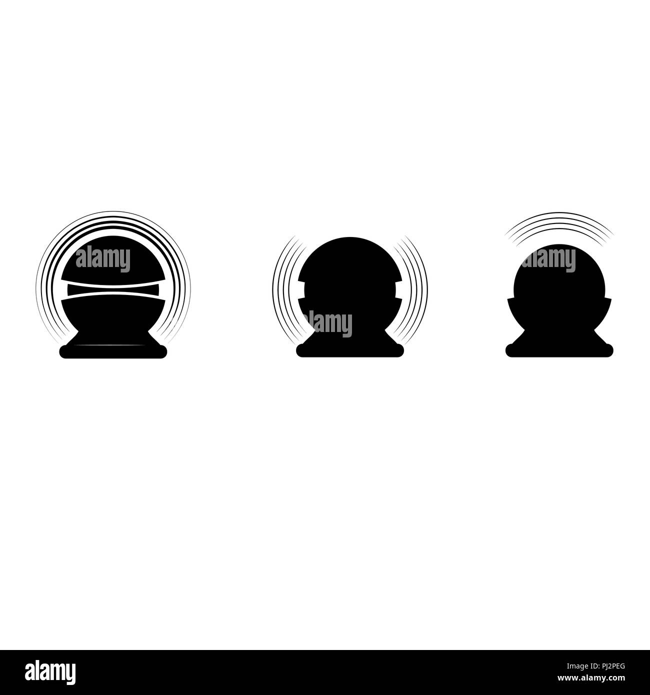 Set di tre neri Assistente vocale sagome isolati su sfondo bianco Illustrazione Vettoriale
