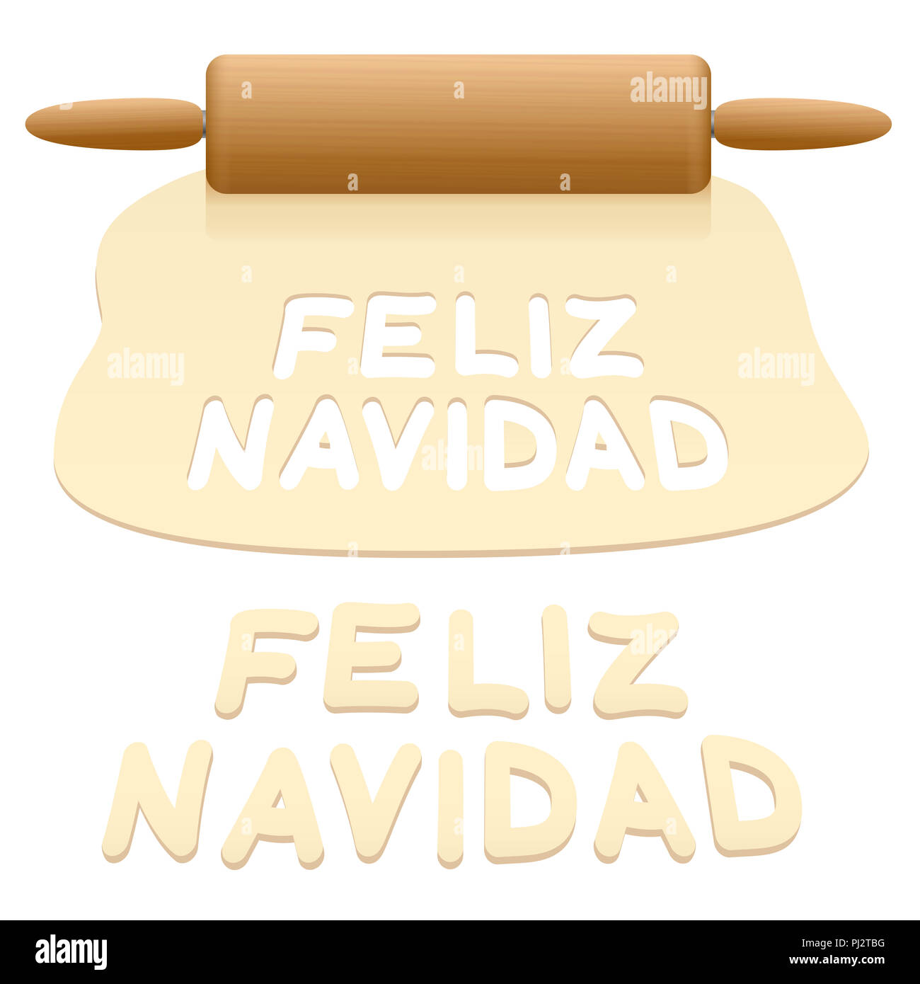 Merry Christmas cookies ritagliata dalla pasta dicendo Feliz Navidad in lingua spagnola. Foto Stock