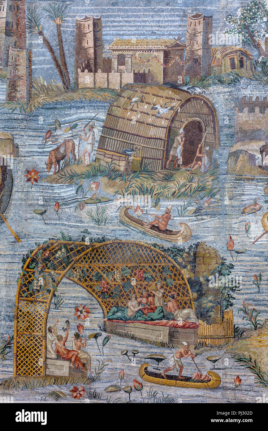 Mosaico nilotica, arte ellenistica (I secolo a.C.), Museo Archeologico, Palestrina, Lazio, Italia Foto Stock