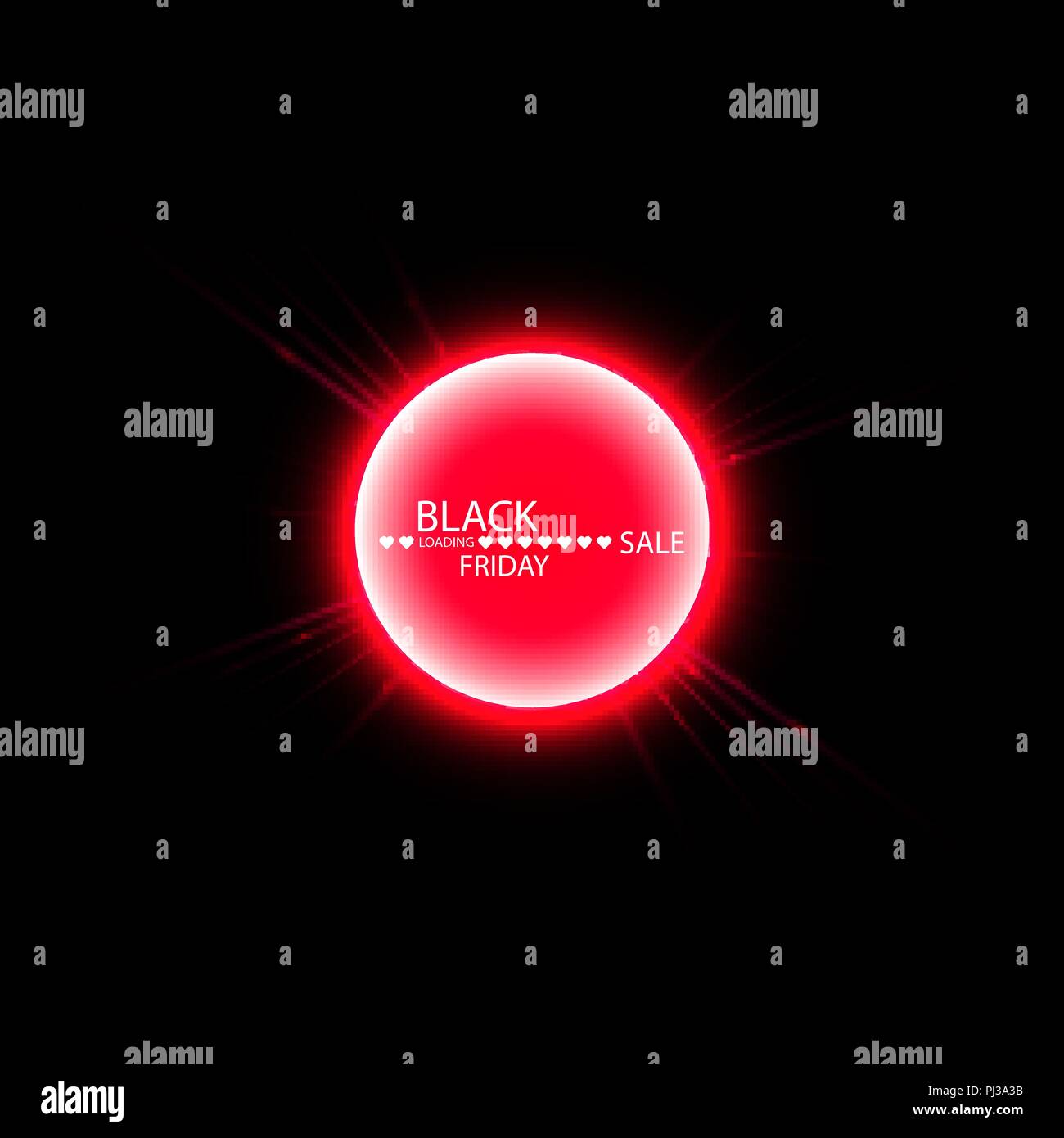 Venerdì nero vendita poster o banner. Incandescente cerchio colorato con luce rossa effetto nero su sfondo astratto. Modello di progettazione per lo shopping Illustrazione Vettoriale