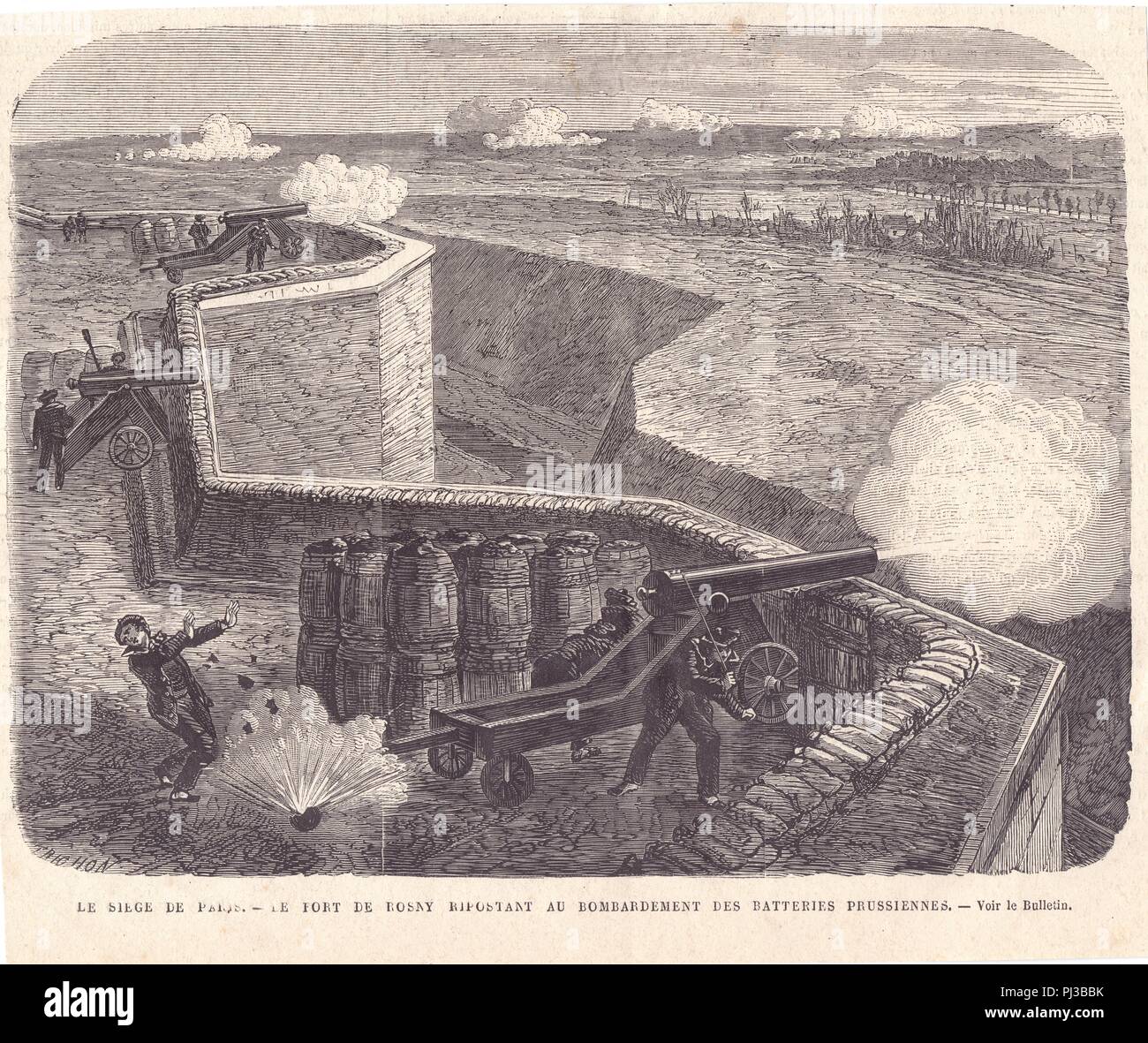 Le Siège de Paris - le Fort de Rosny ripotant au Bombardement des Batteries  Prusiennes Foto stock - Alamy
