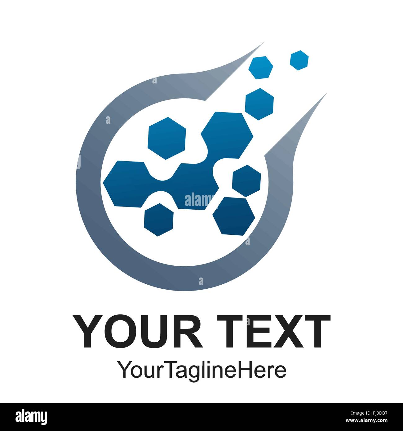 Abstract logo isolato dal blu collegare punti, logo esagonale template, attrezzature molecolare segno, nano tecnologia engineering simbolo Illustrazione Vettoriale