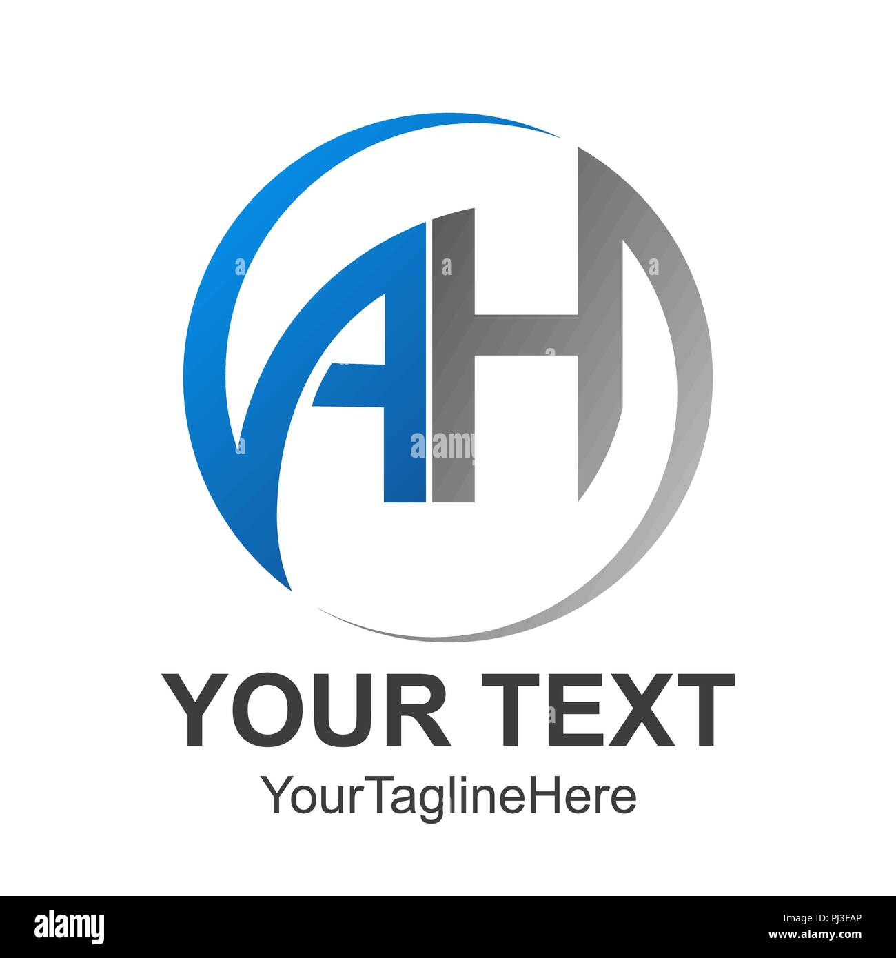 Cerchio lettera astratta AH alfabeto iniziale Logo design Template Sfondo bianco Illustrazione Vettoriale