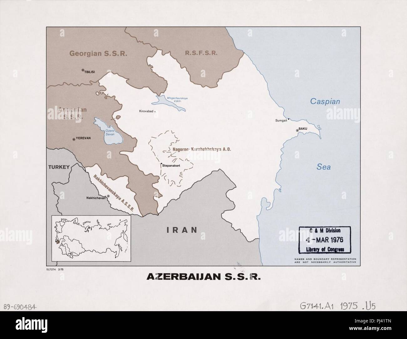 Azerbaigian S.S.R. mappa 1975. Foto Stock