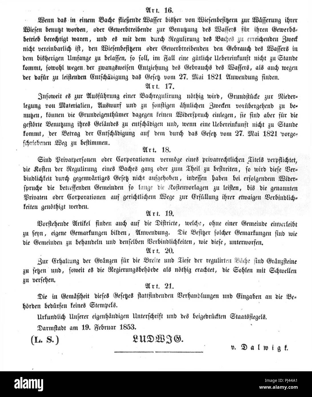 Bachregulierungsgesetz 1853 74. Foto Stock