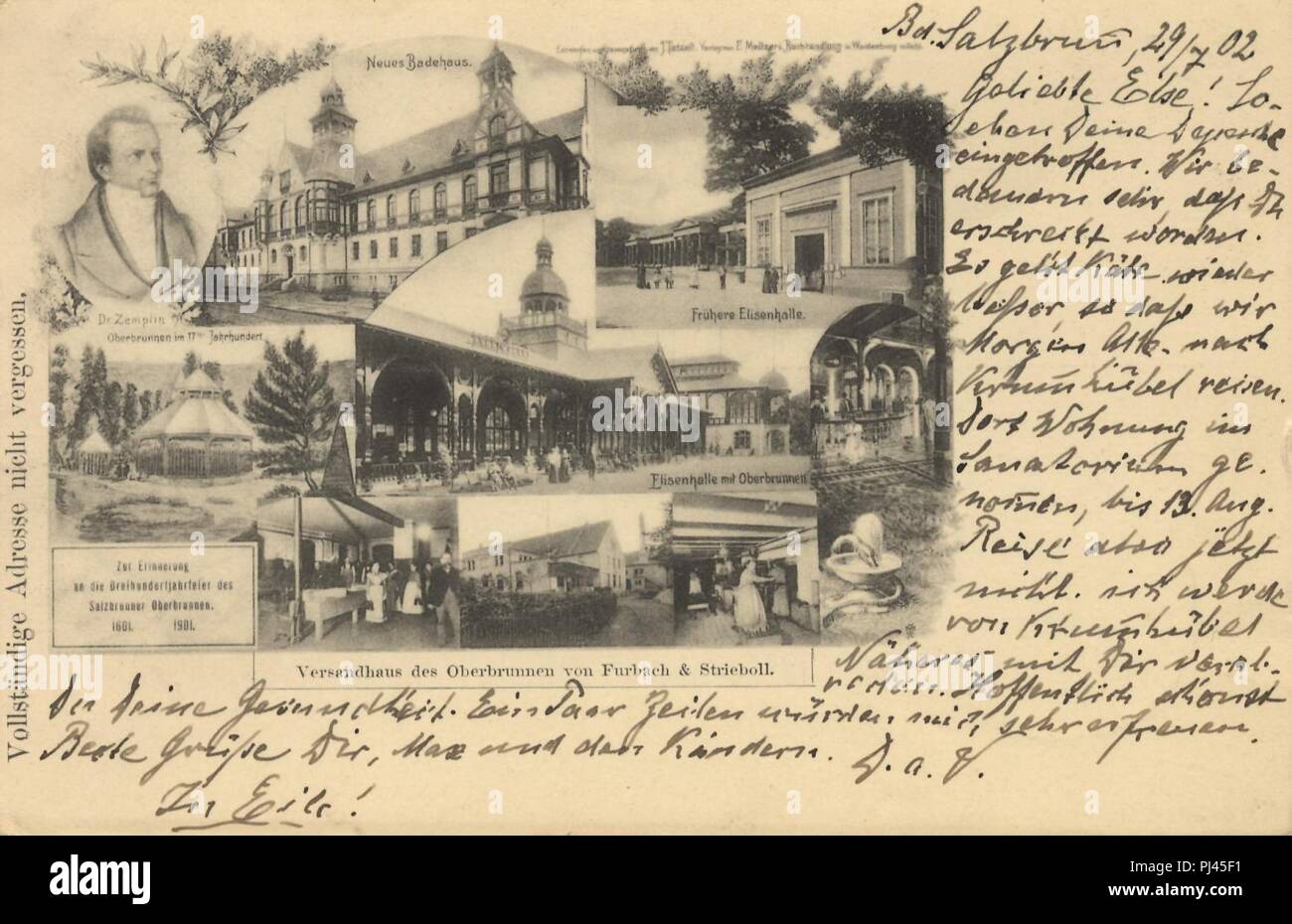 Bad Salzbrunn, Schlesien - Neues Badehaus; Ritratto il dott. L'azienda Zemplin; Oberbrunnen im 17. Jahrhundert Foto Stock