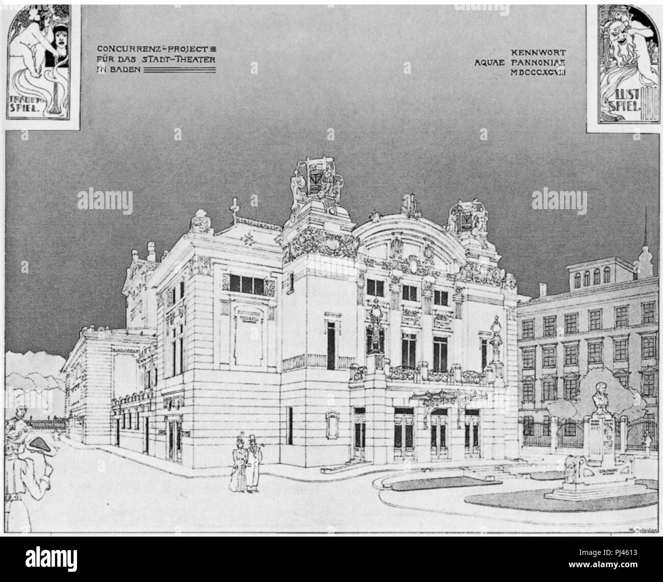 Baden-bei-Wien,-Stadttheater-Entwurf-Hackhofer&Schieder-(1898). Foto Stock
