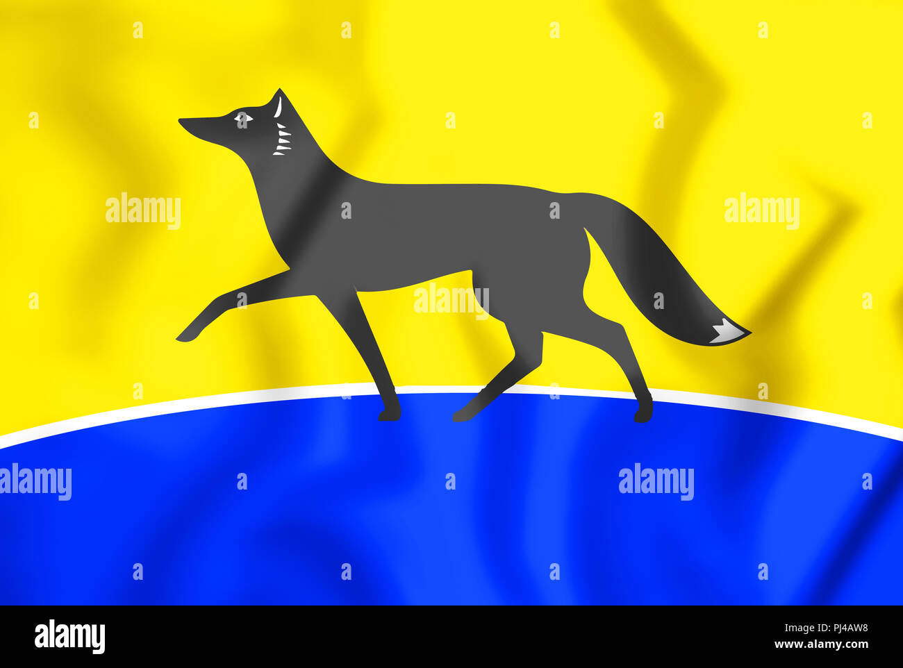 3D Bandiera di Surgut (Khanty-Mansi Okrug autonomo), la Russia. 3D'illustrazione. Foto Stock