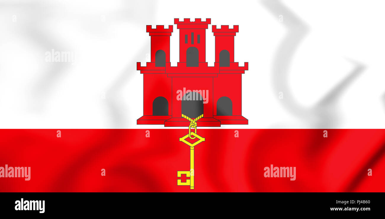 3D bandiera di Gibilterra. 3D'illustrazione. Foto Stock