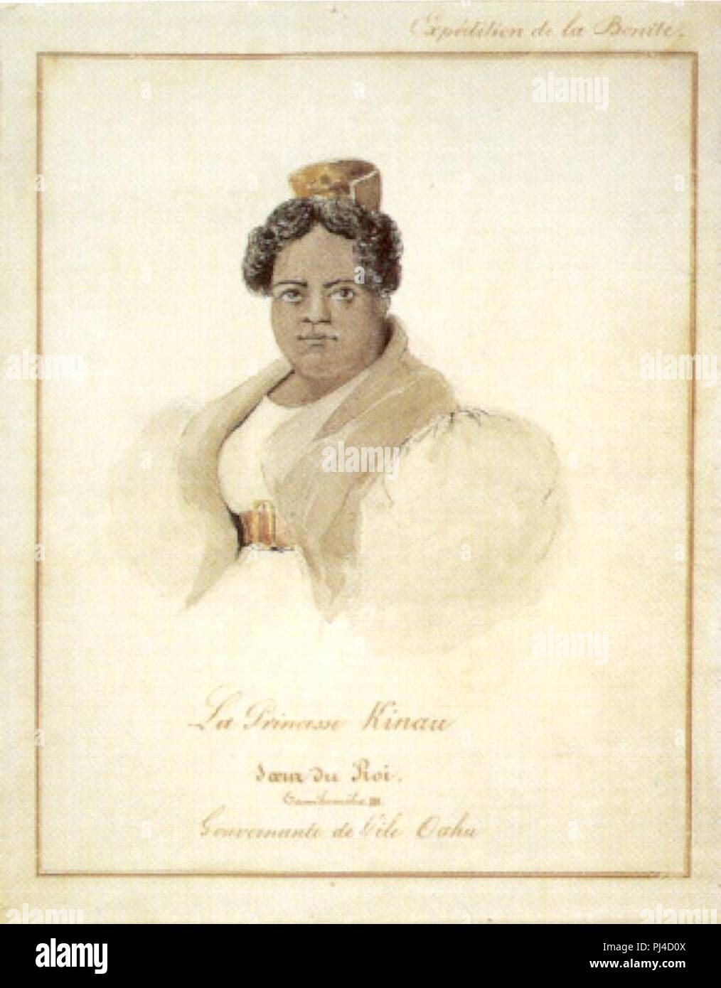 Barthélémy Lauvergne - "Princess Kinau', acquarello e lavaggio inchiostro su grafite, 1836, Honolulu Academy of Arts Foto Stock