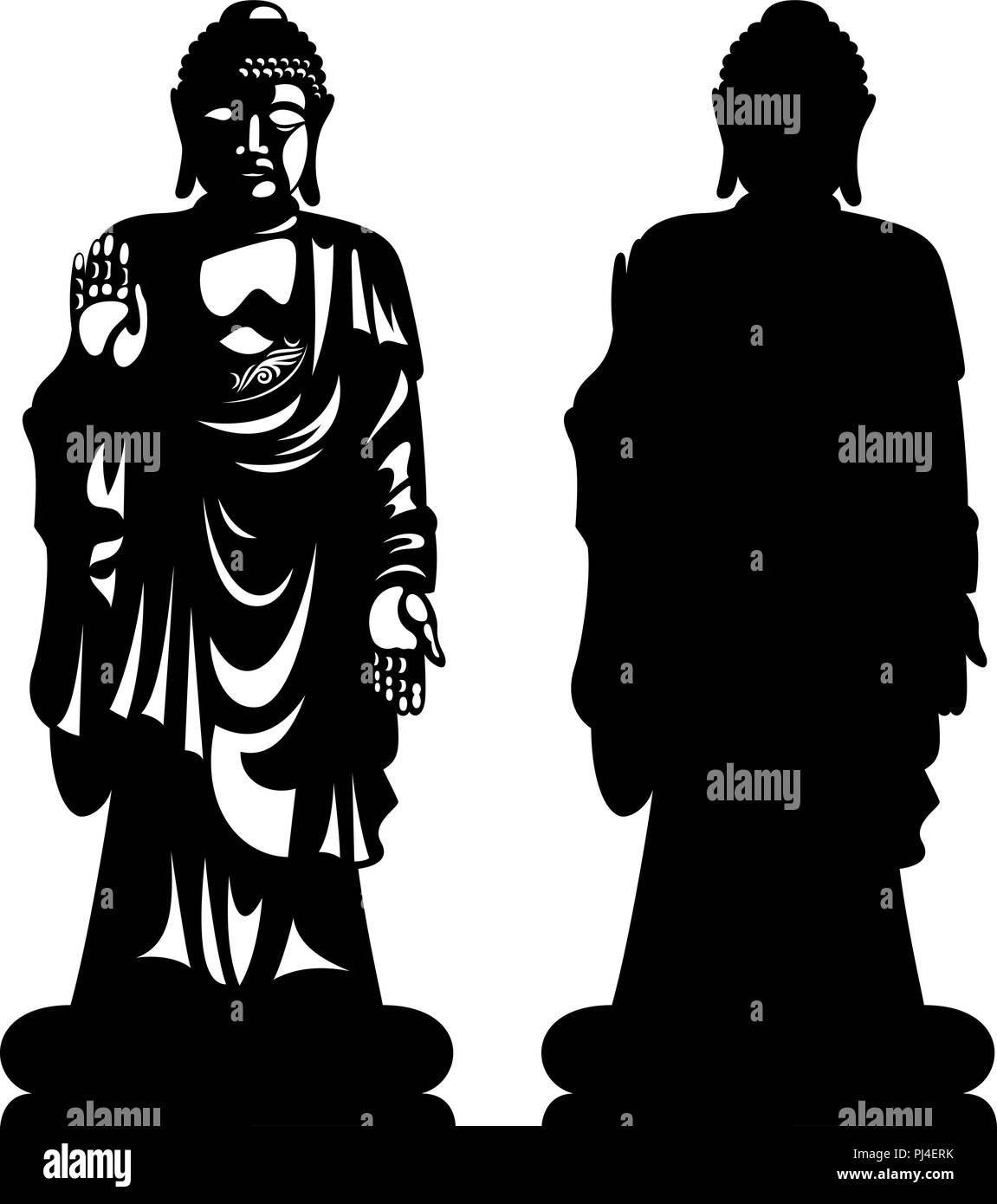 Statua di Buddha. Asian simbolo religioso. Silhouette di vettore. Punto di riferimento del mondo Illustrazione Vettoriale