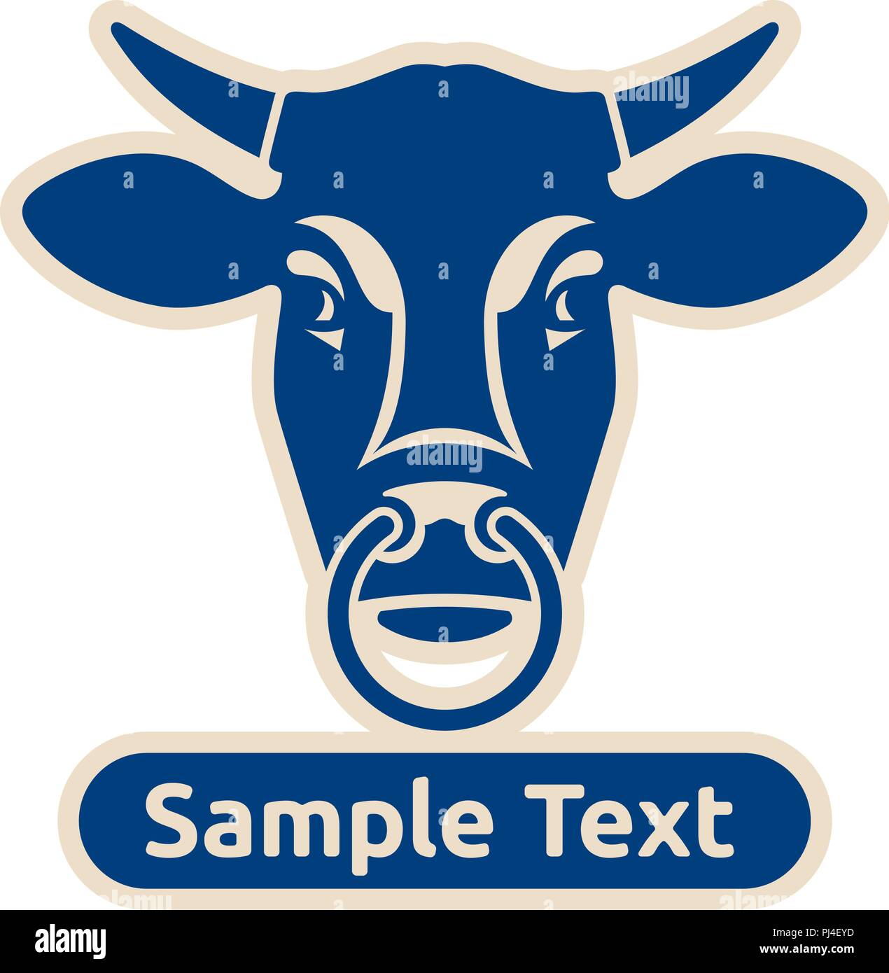 Testa stilizzata della mucca per negozio di macellaio e mercato di fattoria Illustrazione Vettoriale