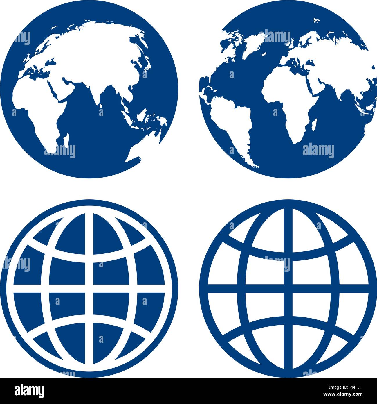Stilizzato del pianeta Terra. Icone del globo isolato su bianco Illustrazione Vettoriale