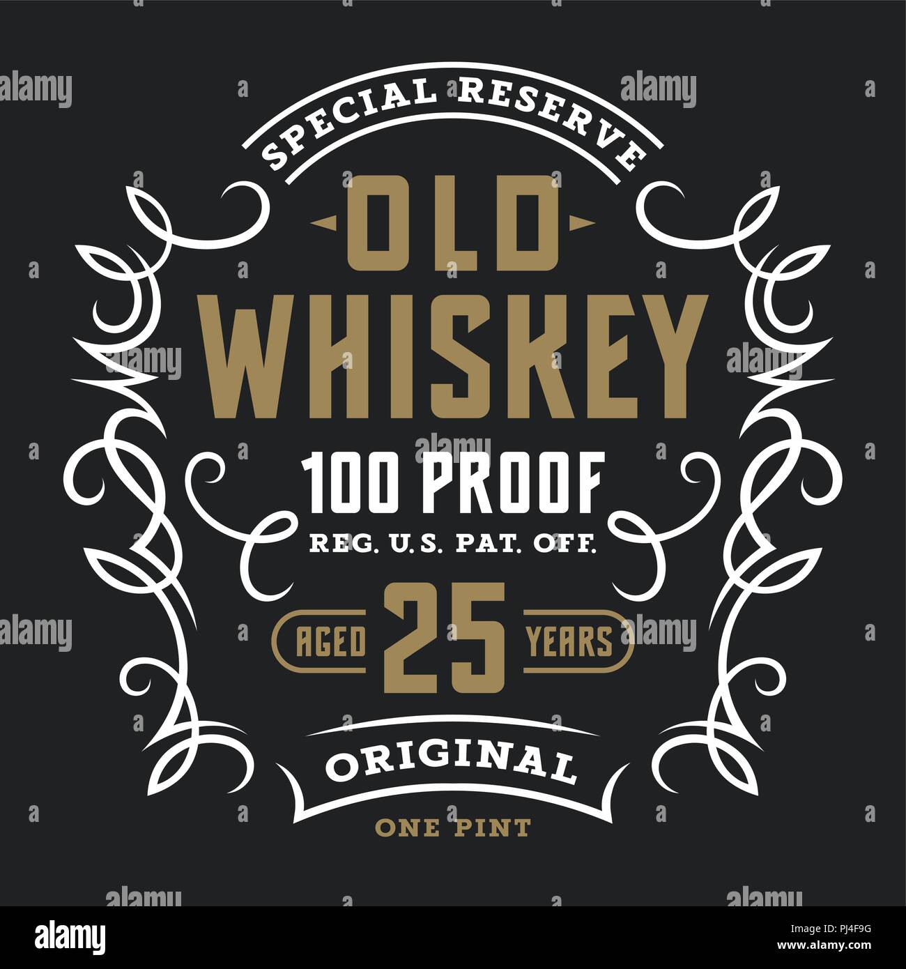 Il whiskey vintage modello di etichetta / calligrafica elementi di progettazione / T-shirt graphic design Illustrazione Vettoriale