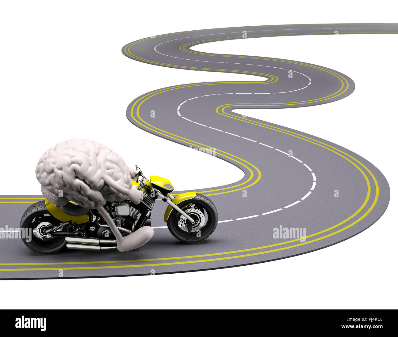 Cervello con braccia e gambe in moto sulla strada, 3d illustrazione Foto Stock