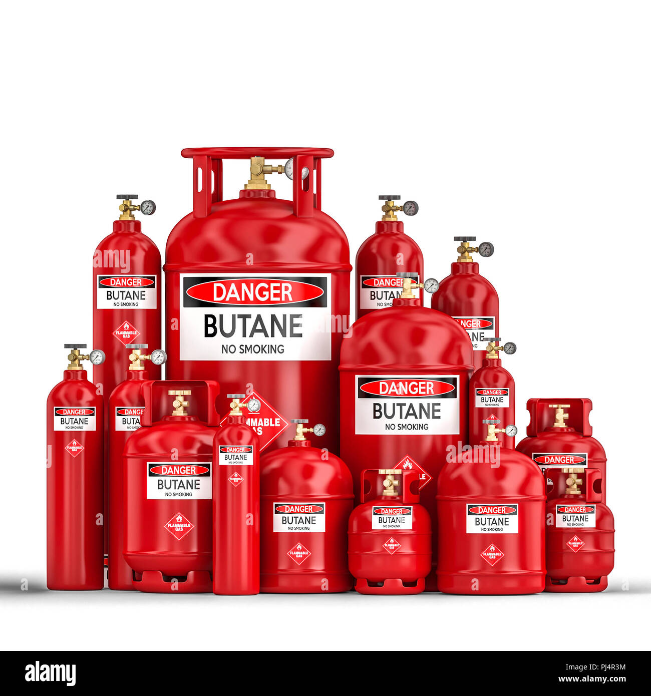 Diversi butano cilindro contenitore 3d rendering immagine Foto Stock