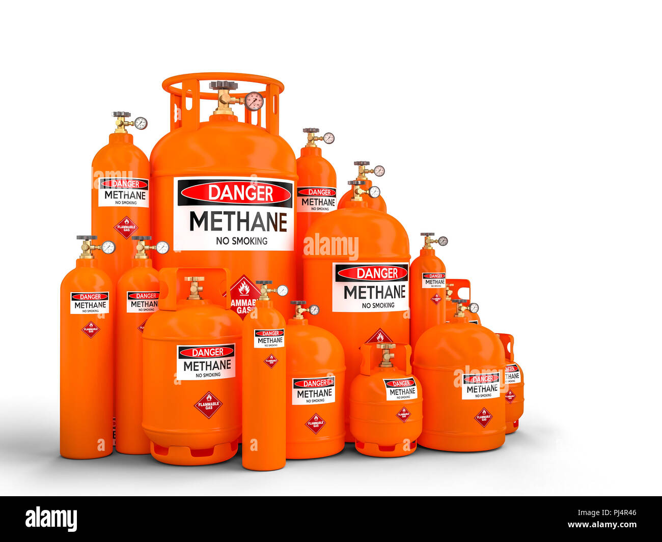 Diversi metano cilindro contenitore 3d rendering immagine Foto Stock