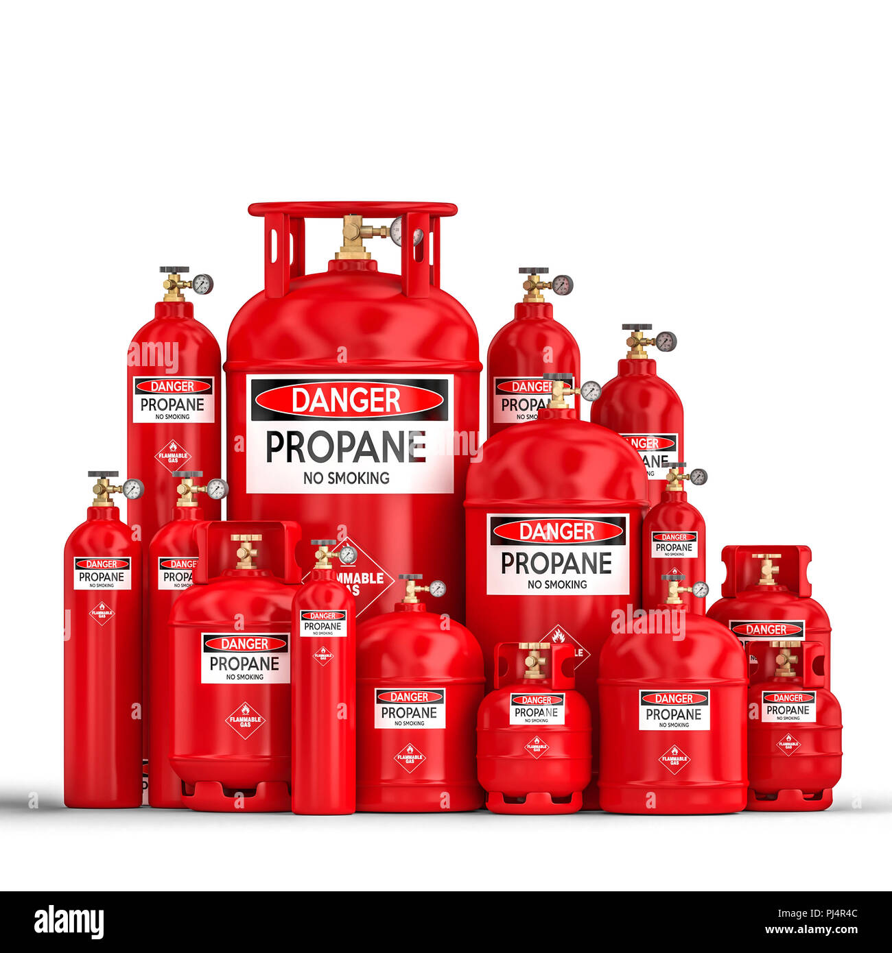 Diversi propano cilindro contenitore 3d rendering immagine Foto Stock