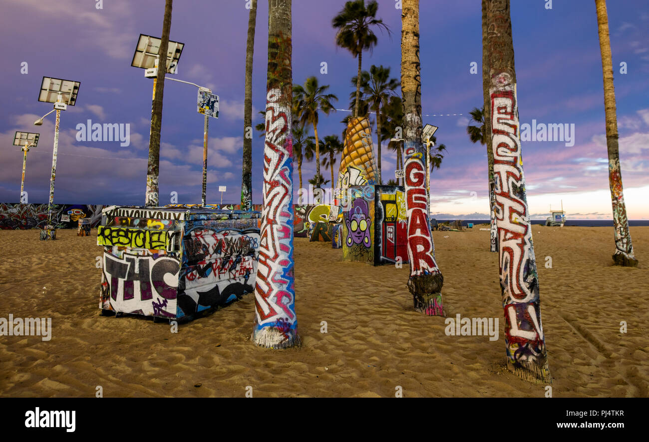 La spiaggia di Venice, California, di notte Foto Stock