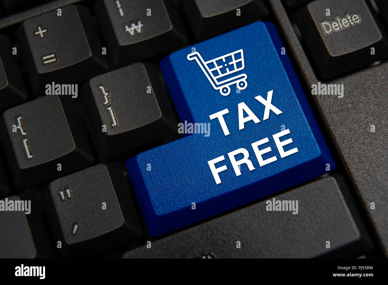 Calcolatore nero tastiera close-up. Tax Free concetto. Foto Stock