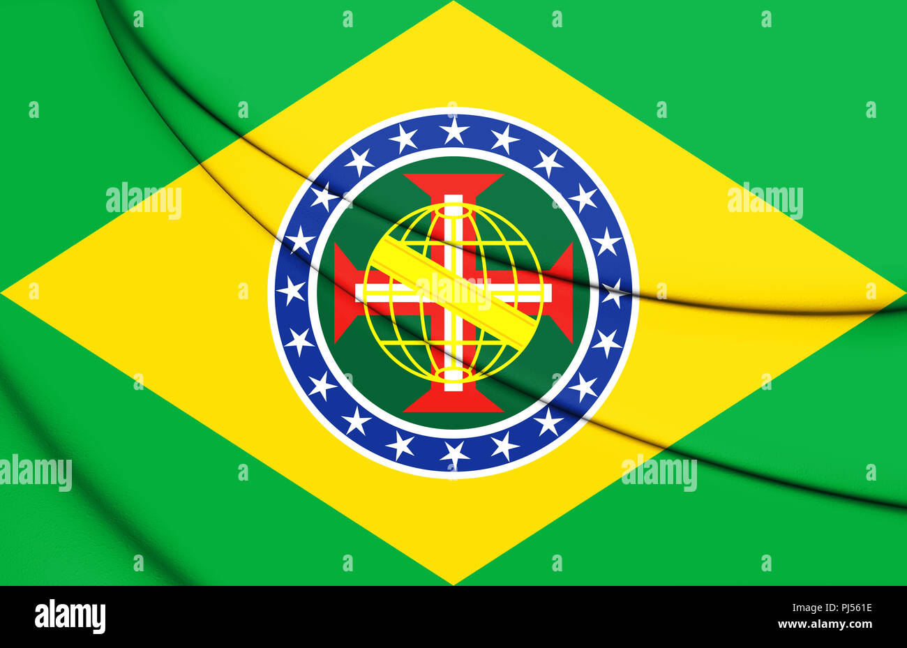 Nuova bandiera imperiale del Brasile. 3D'illustrazione. Foto Stock