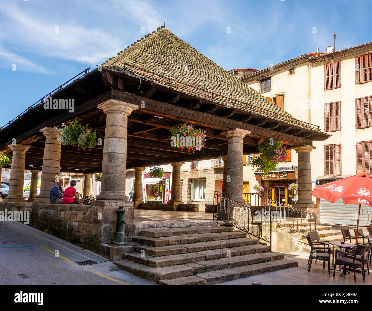 Langogne, Mercato coperto hall, Lozère, Occitanie, Francia, Euorpe Foto Stock