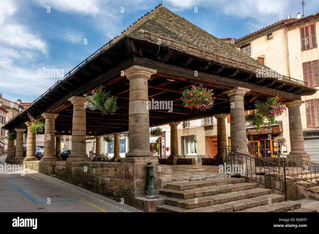 Langogne, Mercato coperto hall, Lozère, Occitanie, Francia, Euorpe Foto Stock
