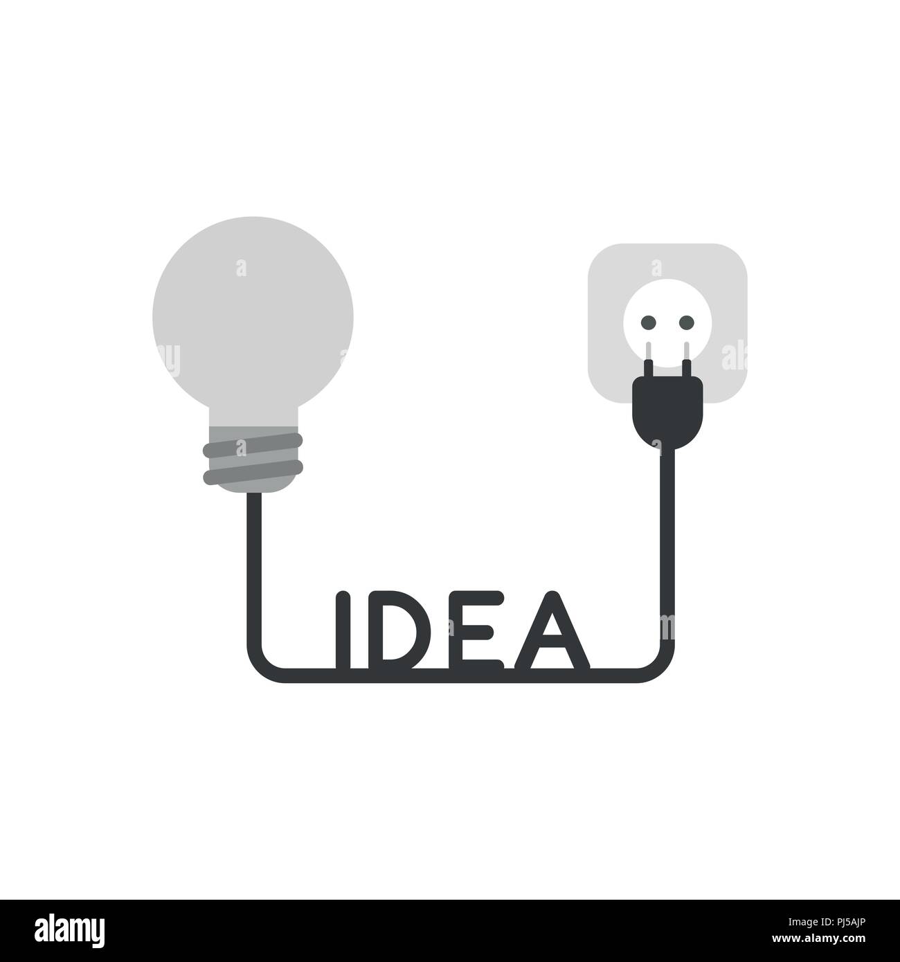Illustrazione Vettoriale concetto icona di grigio lampadina con idea cavo, spina e presa. Illustrazione Vettoriale