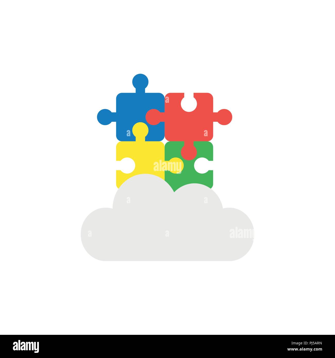 Illustrazione Vettoriale icona concetto di quattro collegato puzzle di pezzi sul cloud. Illustrazione Vettoriale
