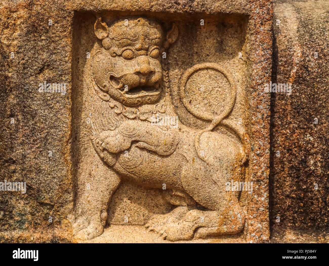 Lion carving, Anuradhapura, Sri Lanka Foto Stock