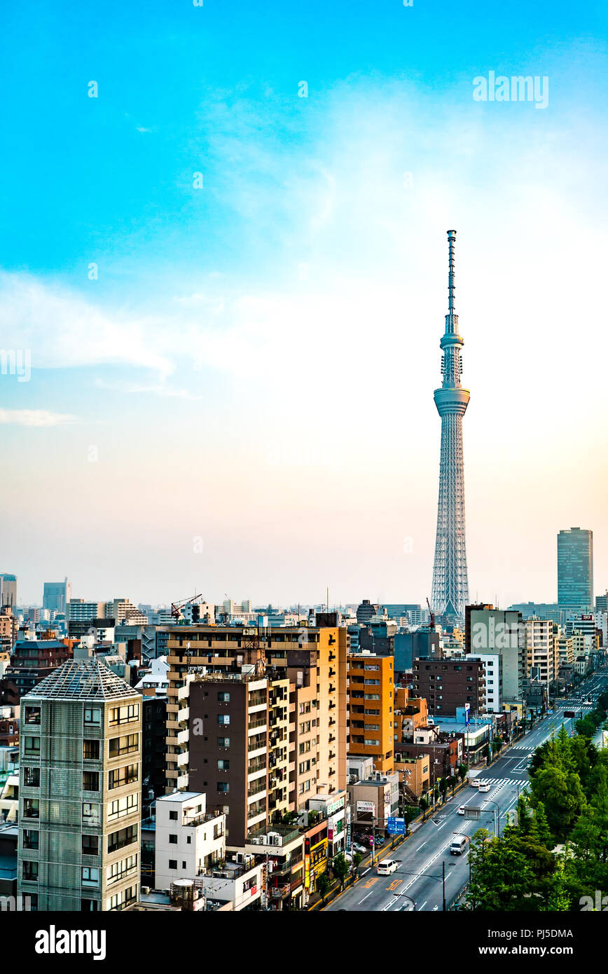 Kinshicho, Tokyo - Giappone - Giugno 22, 2018: la strada principale a Tokyo Skytree all alba LOTTE CITY HOTEL Foto Stock