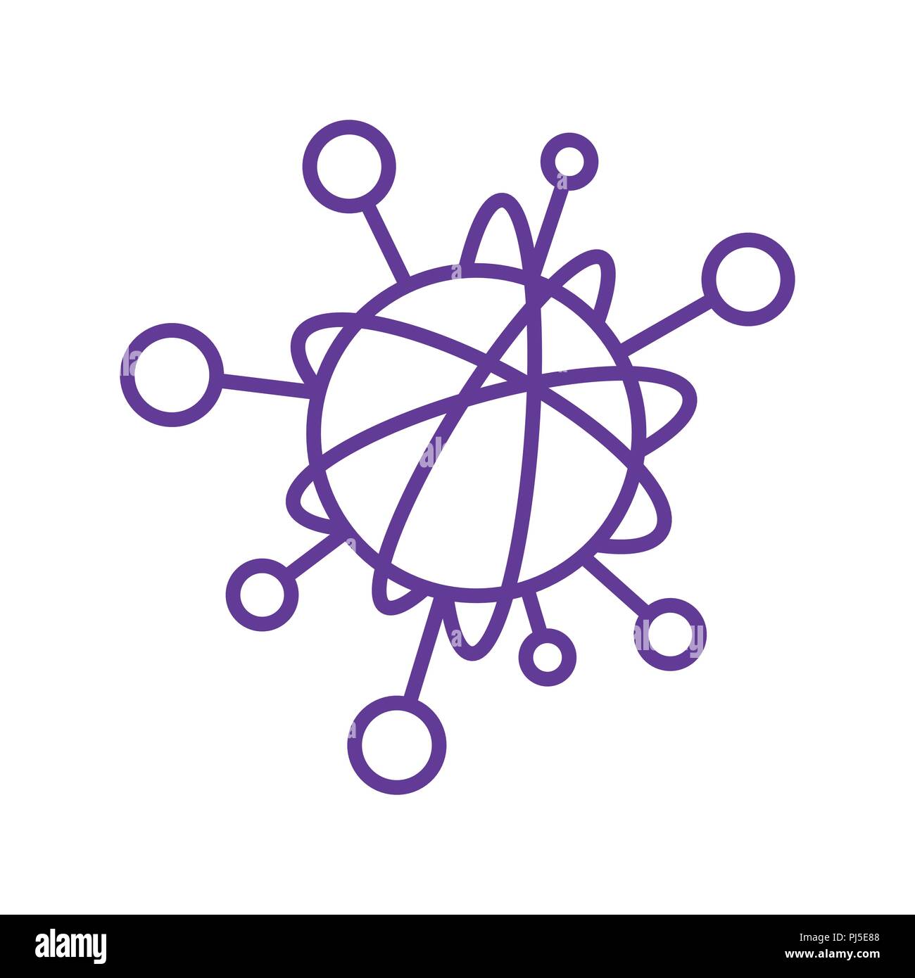 Linea semplice icona per rappresentare la Internet delle cose concetto. Una rete di objecs come dispositivi connessi tra di loro su internet. Isolato su sfondo bianco. Illustrazione Vettoriale