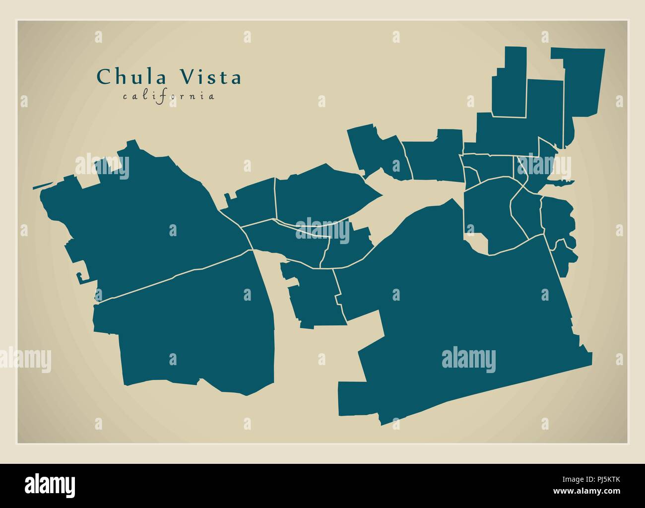 Città moderna mappa - Chula Vista California città degli Stati Uniti con i quartieri Illustrazione Vettoriale