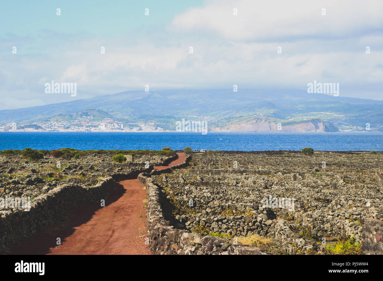Vista da Madalena, Pico isola di Faial, isole Azzorre, Portogallo Foto Stock