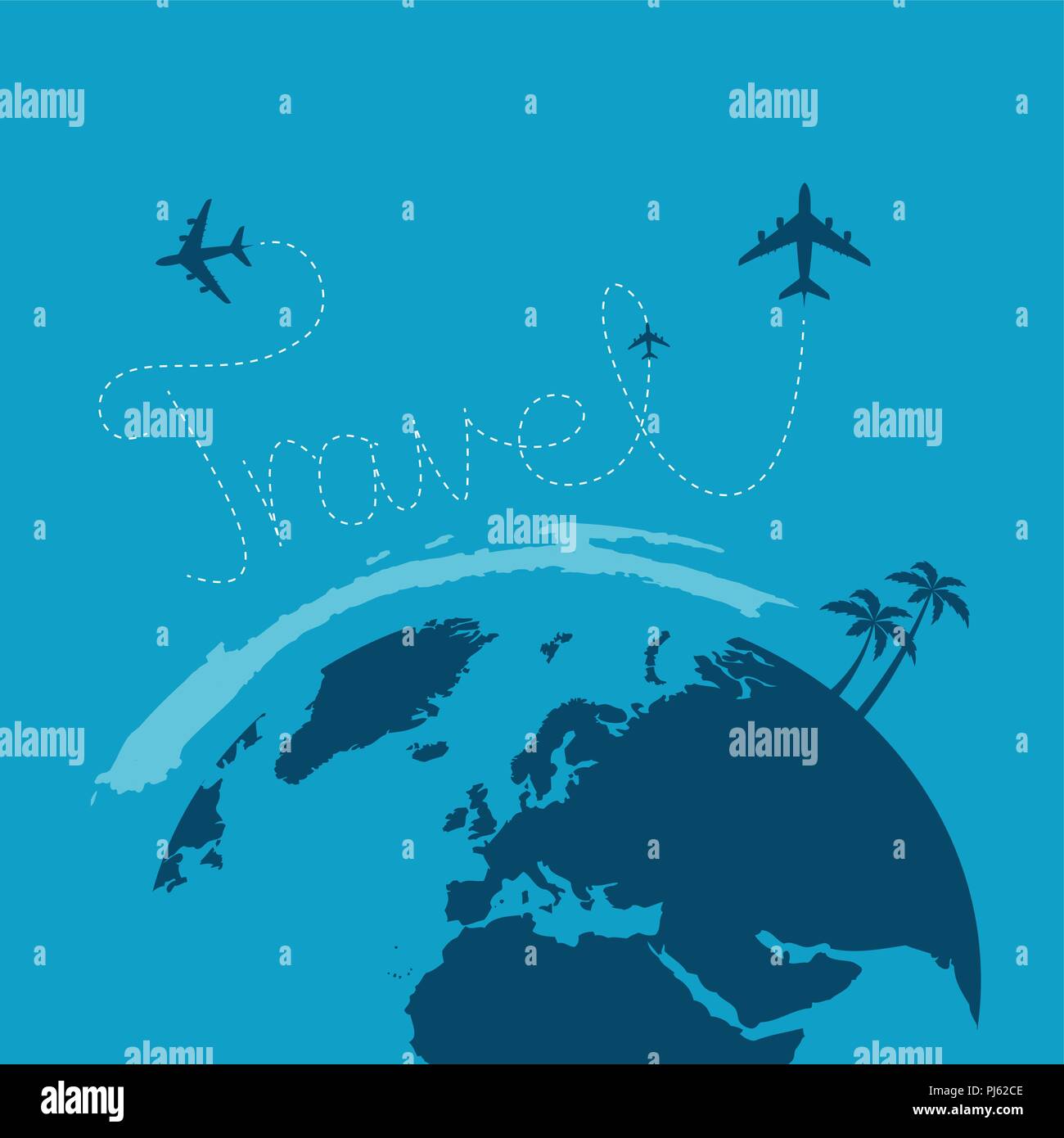 Piano di volare intorno al globo sfondo blu illustrazione vettoriale EPS10 Illustrazione Vettoriale